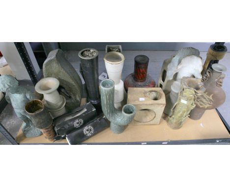 Collection of 1970s art pottery vases and other ceramic ornaments. Sample height 37cm. (2 boxes)