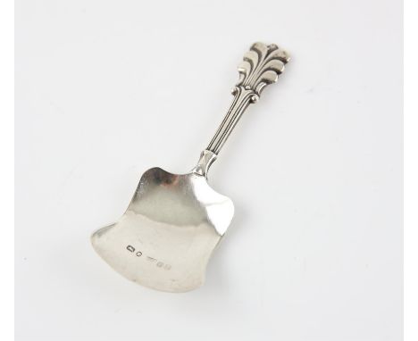 19th century silver caddy spoon with rectangular bowl with flared handle by Francis Clark Birmingham 1847