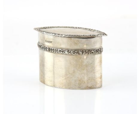 Edwardian silver tea caddy with a flora and fauna design band to body and to lid rim by William Hutton and Sons Sheffield 190