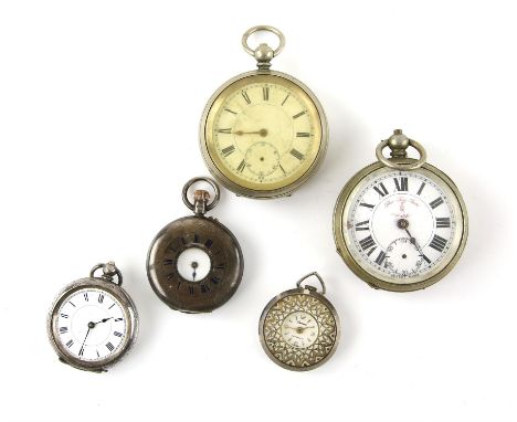 Silver half hunter Victorian pocket watch Birmingham 1886, another silver pocket watch and 3 white metal pocket watches