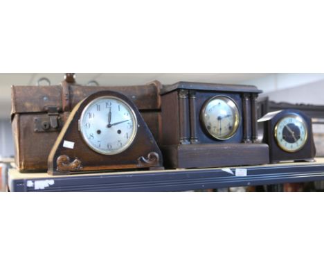 A Sessions Clock Co mantel clock, a Smiths mantel clock and another mantel clock and a trunk case
