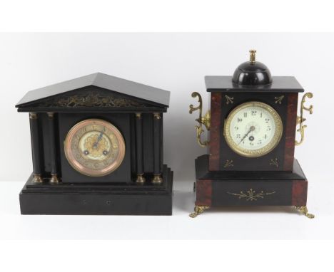 Victorian black slate, marble and gilt metal mounted mantel clock, with Arabic dial and single train movement, h32cm w25cm d1