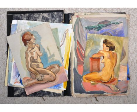 Dorian Levine (British 20th Century) A collection of unframed&nbsp; oil on paper / card&nbsp; paintings of female nudes and p
