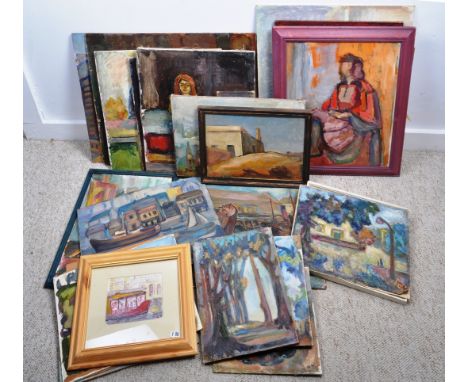 Dorian Levine (British 20th Century) A collection of portrait studies / landscape paintings of along with some colours on pap
