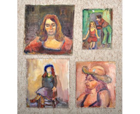Dorian Levine (British 20th Century) A collection of oil on board portrait painting studies consisting mainly of ladies by th