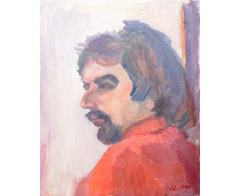 Dorian Levine (British 20th Century) An abstract oil on board portrait painting study of a man by the artist Dorian Levine an