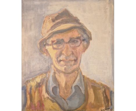 Dorian Levine (British 20th Century) An abstract oil on board portrait painting study of a gentleman by the artist Dorian Lev