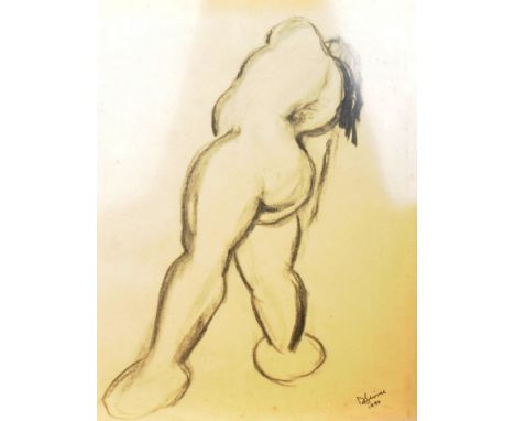 Dorian Levine (British 20th Century) An abstract charcoal / pastel on paper portrait painting study of a female nude lady by 