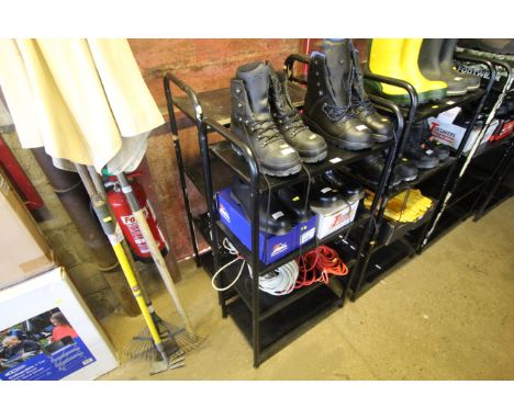 Two four tier metal shelf units
