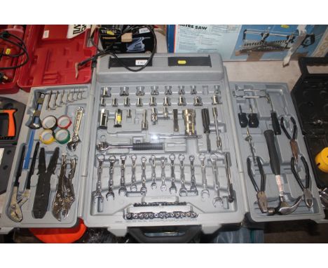 A large home tool kit comprising spanner set, sockets, pliers, hammers, grips, Allen keys etc.