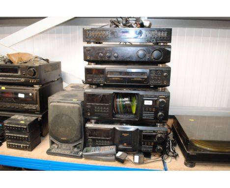 A Sony SEQ-411 7-band graphic equaliser, a Sony TA-FE310R integrated stereo amplifier and two Sony CDP-CX450 compact disc pla