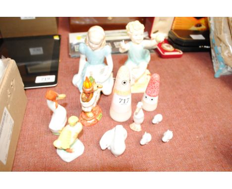 A Herend Hungary porcelain duck ornament and various  others, Royal Doulton figurine 'Alice', Royal Worcester figurine etc.