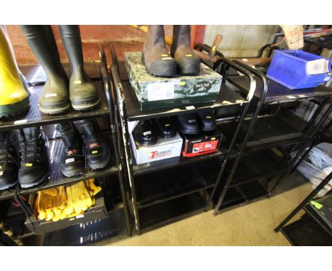 Two four tier metal shelf units