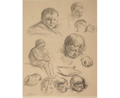 Maximilien Luce, KinderbildnisseBlatt mit zahlreichen Kinderportraits aus verschiedenen Perspektiven, Graphit auf Papier und 
