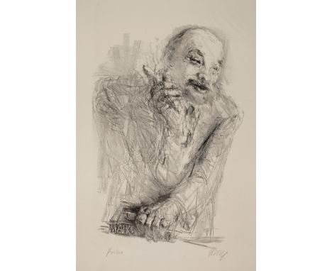 Prof. Bernhard Heisig, Leninder sprechende Lenin mit erhobener Hand, Lithographie, um 1980, unter der Darstellung in Blei rec