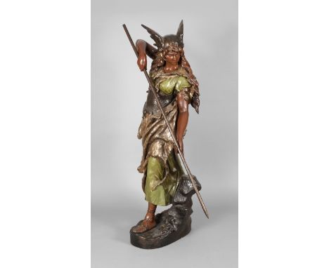 Goldscheider Wien Salonfigur "Walküre"Entwurf wohl Hans Schoerk 1899, signiert mit Pseudonym Cherc, geprägte Schriftzugmarke 