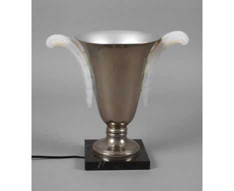 Frankreich Lampe Art déco1930er Jahre, Cristallerie d'Ezanville, bezeichnet Ezan France 54/63, quadratischer Marmorstandfuß, 