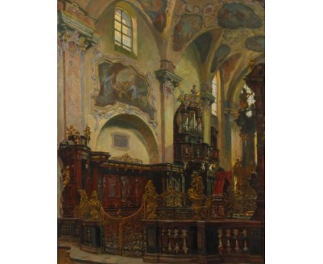 Edmund Körner, "Klosterkirche Strahov Prag"Blick in den Chorbereich der lichten, 1742-58 von Anselmo Lurago im Barock umgesta