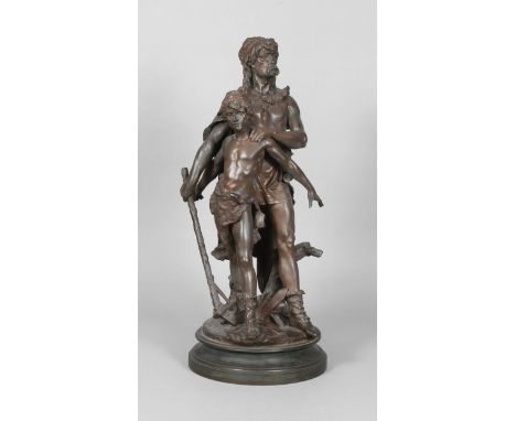 Henri Honoré Plé, Gallier und Sohnum 1900, signiert, Bronze dunkel patiniert, Darstellung eines Galliers mit seinem Sohn, auf