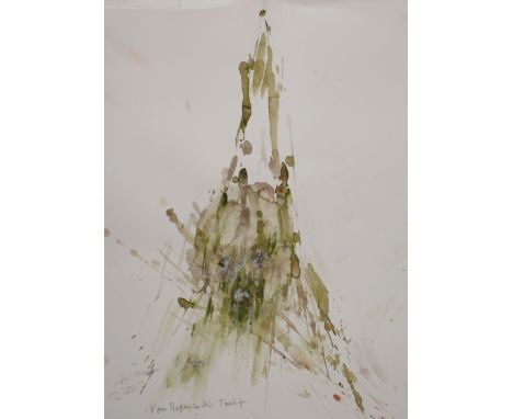 Manfred Feiler, "Der Traum"kraftvolle Pinselhiebe mit Gesicht, Aquarell und Deckweiß, Anfang 21. Jh., links unten in Blei sig