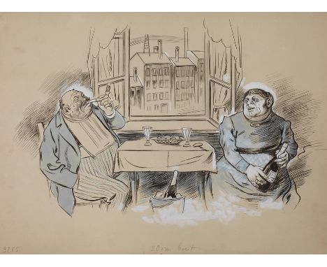 Joseph Benedikt Engl, Älteres Paar am KüchentischPfeife rauchender älterer Mann mit seiner Frau, Illustrationszeichnung für d