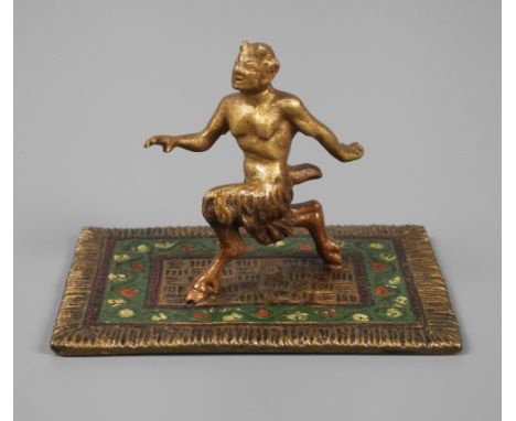 Wiener Bronze Laufender Faun1. Hälfte 20. Jh., unsigniert, Bronze in Kaltbemalung polychrom staffiert, Darstellung eines renn