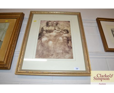 A classical framed print of Madonna and children, in decorative gilt frame