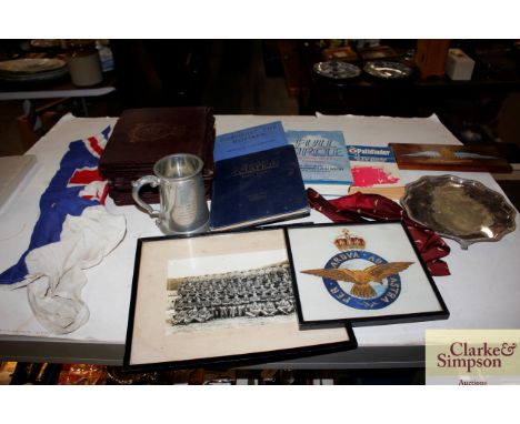 A WW2 RAF 613 City of Manchester squadron Officers Mess dish; a Bomber Command tankard with RAF flag; an RAF tapestry; RAF wo