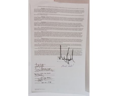 Michael Jackson signed Contract dated August 6th 2001 World Events LLC and 98 Degrees signed on reverse by Michael Jackson an