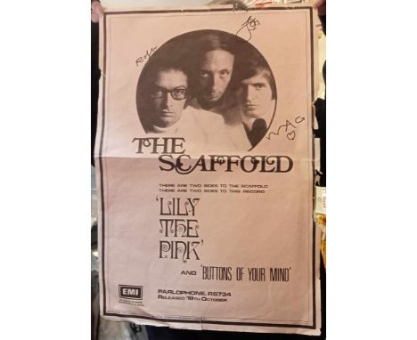 The Scaffold Lily The Pink original EMI promotional poster for the single released 1969 signed by The Scaffold, poster has so