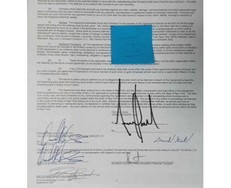 Michael Jackson signed Contract dated August 21st 2001 for Shaggy and signed by him. Contract is also signed on reverse by Mi