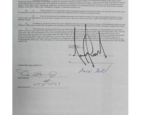 Michael Jackson signed Contract dated August 22nd 2001 World Events LLC and David Newman signed on reverse by Michael Jackson