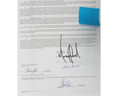 Michael Jackson signed Contract dated August 21st 2001 for Tamia Hill and signed by her. Contract is also signed on reverse b
