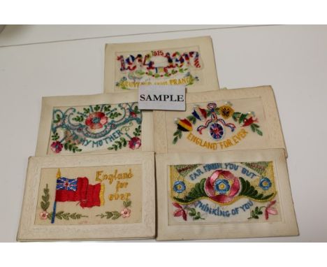 Collection of seventeen First World War embroidered silk postcards