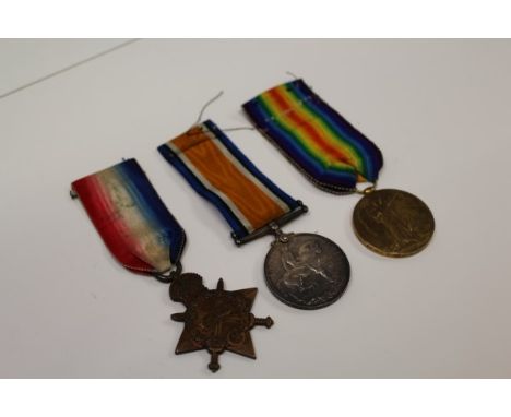 First World War trio medals, comprising 1914 - 1915 Star, named to - 17054 PTE. J. W. STOW. ESSEX. R., War and Victory, named