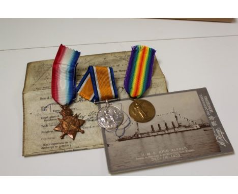 First World War trio comprising 1914 - 1915 Star, War and Victory medals, named to - 176514 E. T. Bradford  P.O., R.N., toget
