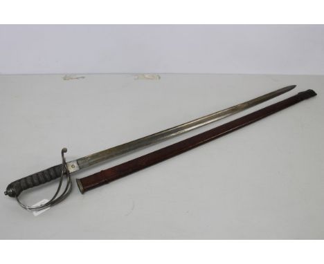 First World War Royal Field Artillery Officers' sword by Hobson & Sons, with three bar hilt and etched blade with flaming gre