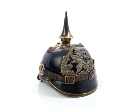 Rare First World War Imperial German Hessen Dragoon troopers' pickelhaube with leather skull, original Rampant Lion helmet pl