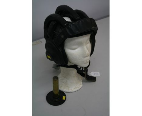 Unusual Cold War period, possibly Eastern Block, flying helmet of padded leather and mesh construction, with integral earphon