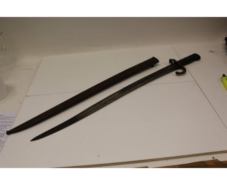 French 1866 pattern Chassepot bayonet dated 1872, in scabbard