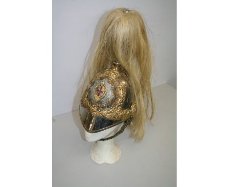 Reproduction Elizabeth II 1871 pattern Life Guard Officers' helmet with white horsehair plume, Garter Star badge, leather bac