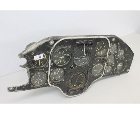 1950s R.N.A.S. Aircraft Control panel from a Supermarine Seahawk, with original dials and gauges including compass, altitude 