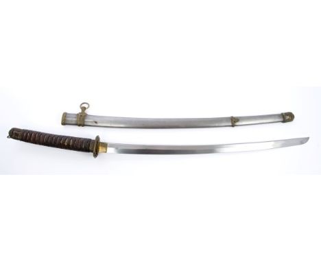 Second World War Japanese Officers' Katana sword with regulation military mounts, slightly curved blade retaining all origina