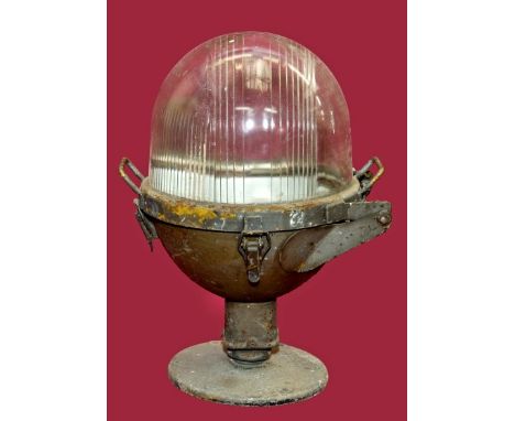 Second World War period American Runway light on circular base, glass marked - 'Line Material Co.', licensed by Barlow Beacon