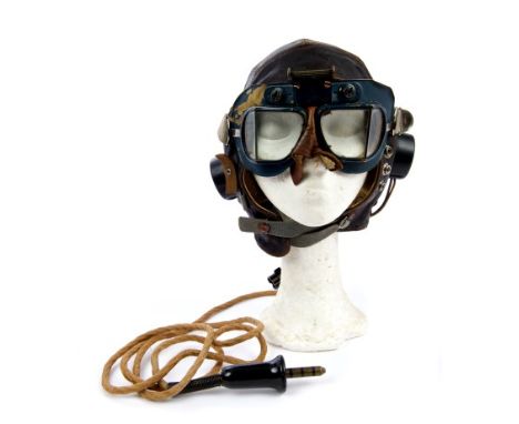 Second World War R.A.F. 'C type' leather flying helmet with bakelite earphones, marked - A.M. 10A / 12443, together with a pa