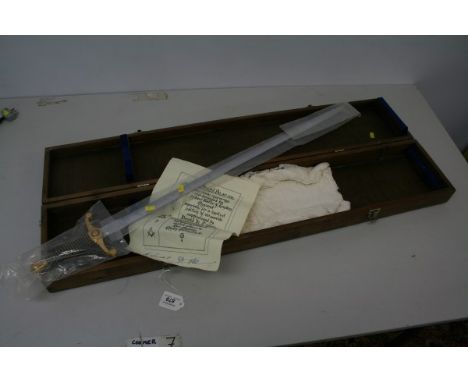 Limited Edition Masonic sword by Wilkinson Sword, with gilt brass cruciform hilt with wire bound leather grip, etched blade w