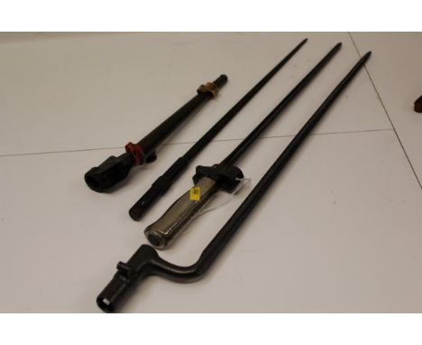 French Lebel bayonet, U.S. socket bayonet, Russian spike bayonet and British no. 4 spike bayonet with scabbard (4)