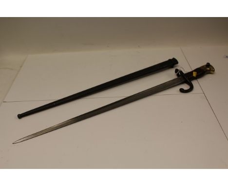 French 1874 pattern Gras bayonet dated 1880, with scabbard