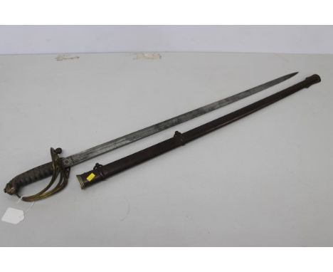 Victorian 1845 pattern Infantry Officers' sword with gilt brass Gothic hilt, etched blade by Colley & Remon Jersey, in steel 