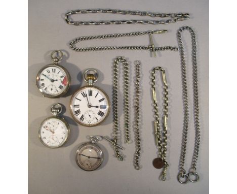 A SWISS GOLIATH POCKET WATCH WITH A WHITE ENAMELLED CIRCULAR DIAL AND SECONDS DIAL ENCLOSING AN EIGHT MOVEMENT IN A NICKEL CA